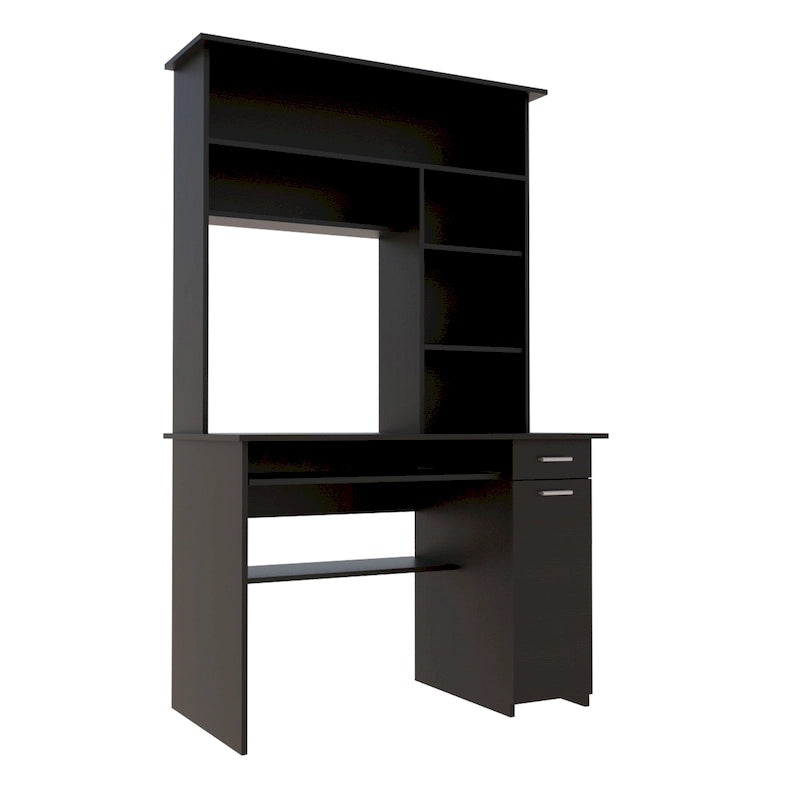 Scrivania con mobiletto, ripiani, vassoio per tastiera e pannello per CPU, grigio chiaro/grigio scuro/nera – 1 persona