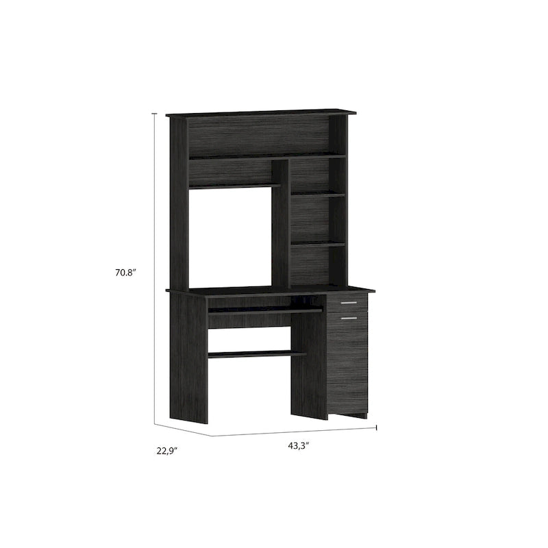 Scrivania con mobiletto, ripiani, vassoio per tastiera e pannello per CPU, grigio chiaro/grigio scuro/nera – 1 persona