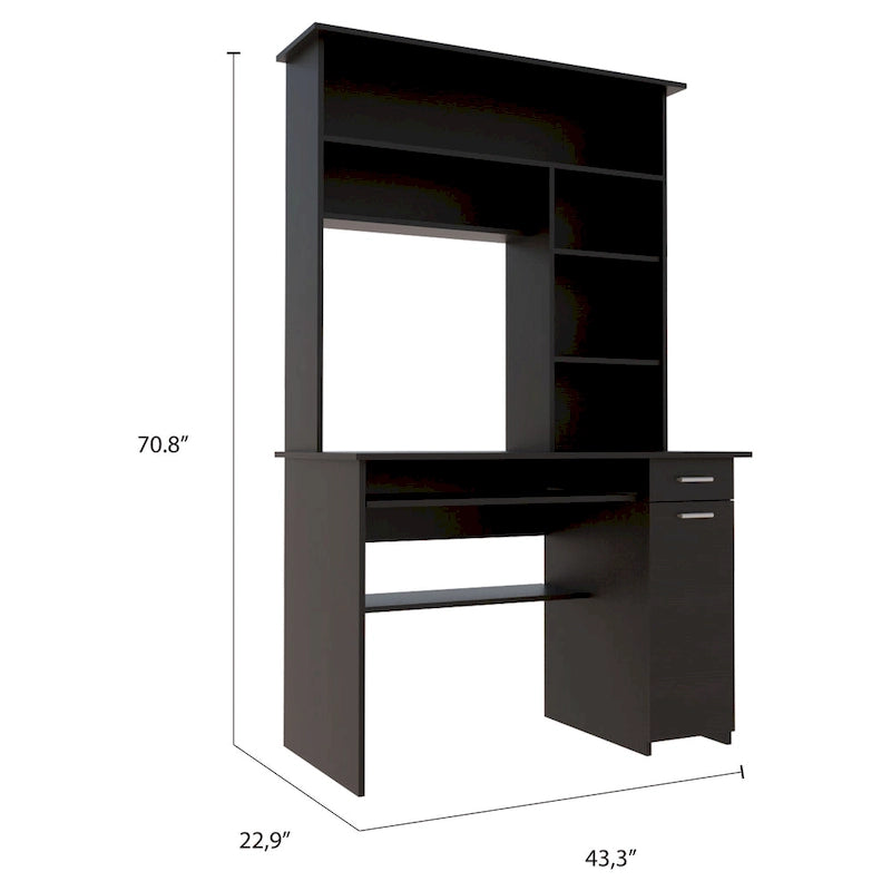 Scrivania con mobiletto, ripiani, vassoio per tastiera e pannello per CPU, grigio chiaro/grigio scuro/nera – 1 persona