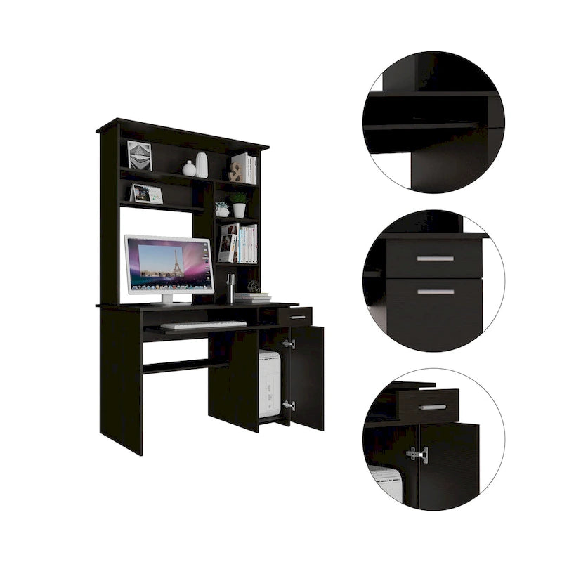 Scrivania con mobiletto, ripiani, vassoio per tastiera e pannello per CPU, grigio chiaro/grigio scuro/nera – 1 persona