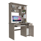 Scrivania con mobiletto, ripiani, vassoio per tastiera e pannello per CPU, grigio chiaro/grigio scuro/nera – 1 persona