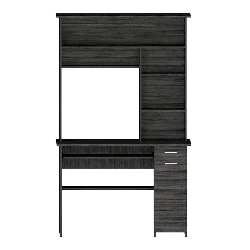 Scrivania con mobiletto, ripiani, vassoio per tastiera e pannello per CPU, grigio chiaro/grigio scuro/nera – 1 persona