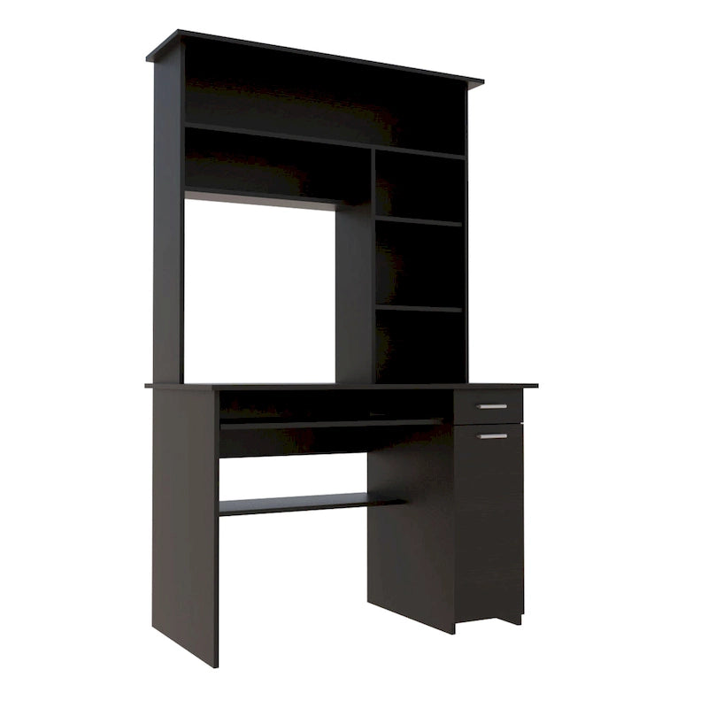 Scrivania con mobiletto, ripiani, vassoio per tastiera e pannello per CPU, grigio chiaro/grigio scuro/nera – 1 persona