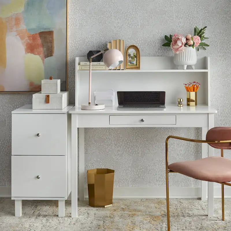 Cassettiera portadocumenti bianca a 2 cassetti – Legno massiccio e MDF, Stile rustico, 1 persona