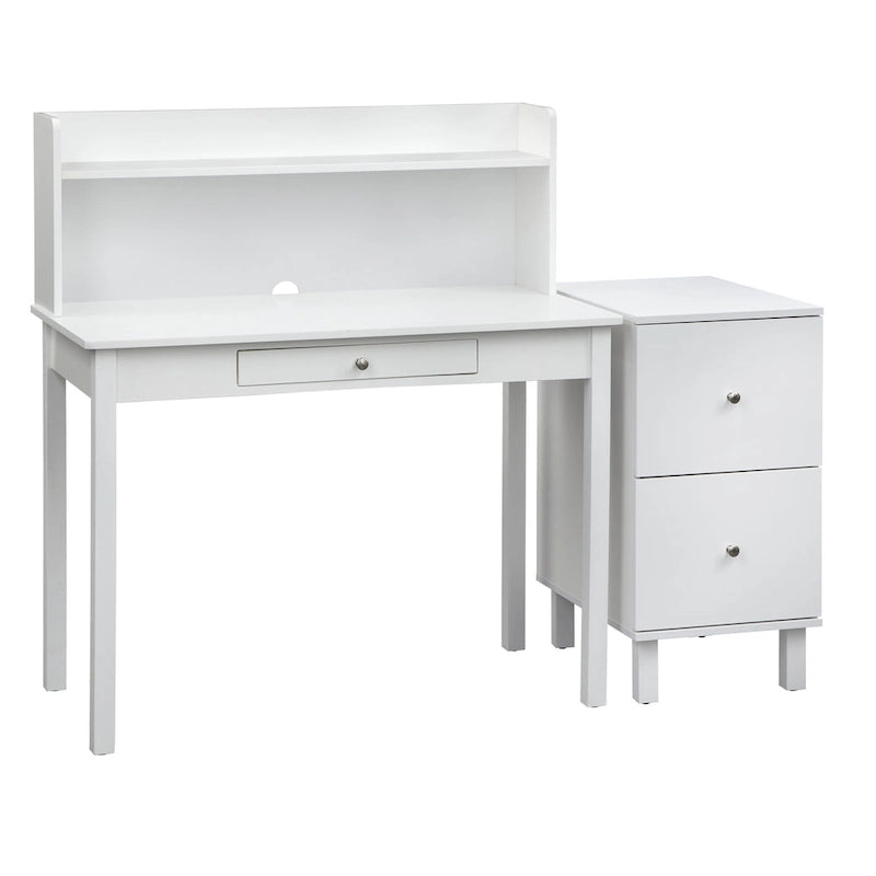 Cassettiera portadocumenti bianca a 2 cassetti – Legno massiccio e MDF, Stile rustico, 1 persona