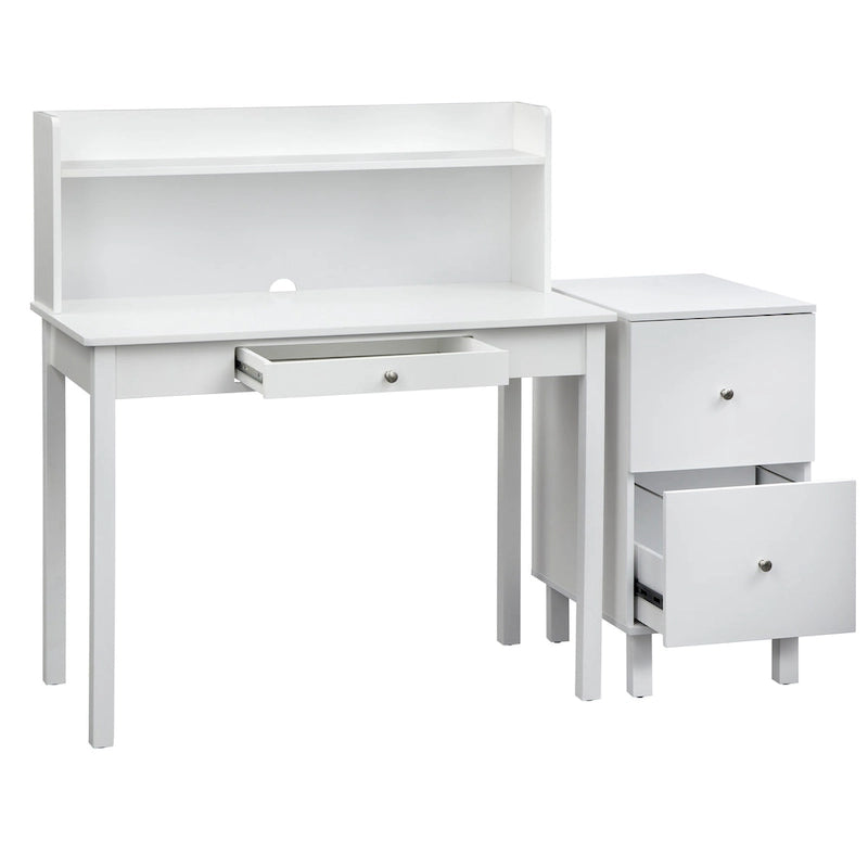 Cassettiera portadocumenti bianca a 2 cassetti – Legno massiccio e MDF, Stile rustico, 1 persona