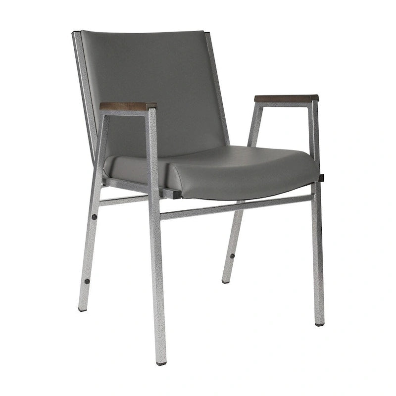 Sedia impilabile in vinile grigio/blu navy/nero con braccioli – 53 cm P x 53 cm L x 79 cm H, 1 persona