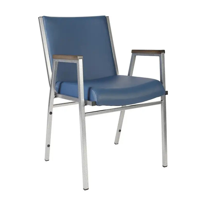 Sedia impilabile in vinile grigio/blu navy/nero con braccioli – 53 cm P x 53 cm L x 79 cm H, 1 persona