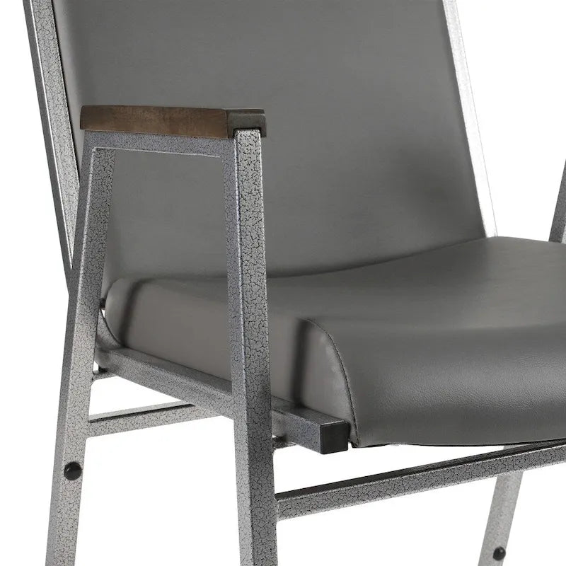 Sedia impilabile in vinile grigio/blu navy/nero con braccioli – 53 cm P x 53 cm L x 79 cm H, 1 persona