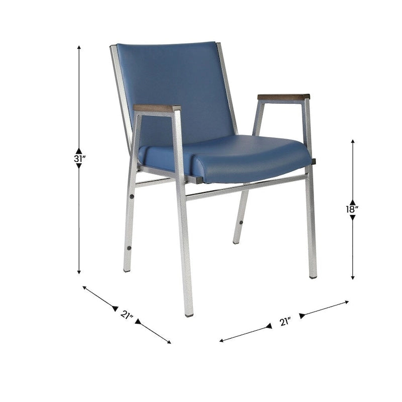 Sedia impilabile in vinile grigio/blu navy/nero con braccioli – 53 cm P x 53 cm L x 79 cm H, 1 persona