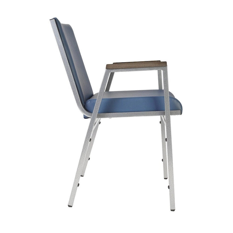 Sedia impilabile in vinile grigio/blu navy/nero con braccioli – 53 cm P x 53 cm L x 79 cm H, 1 persona