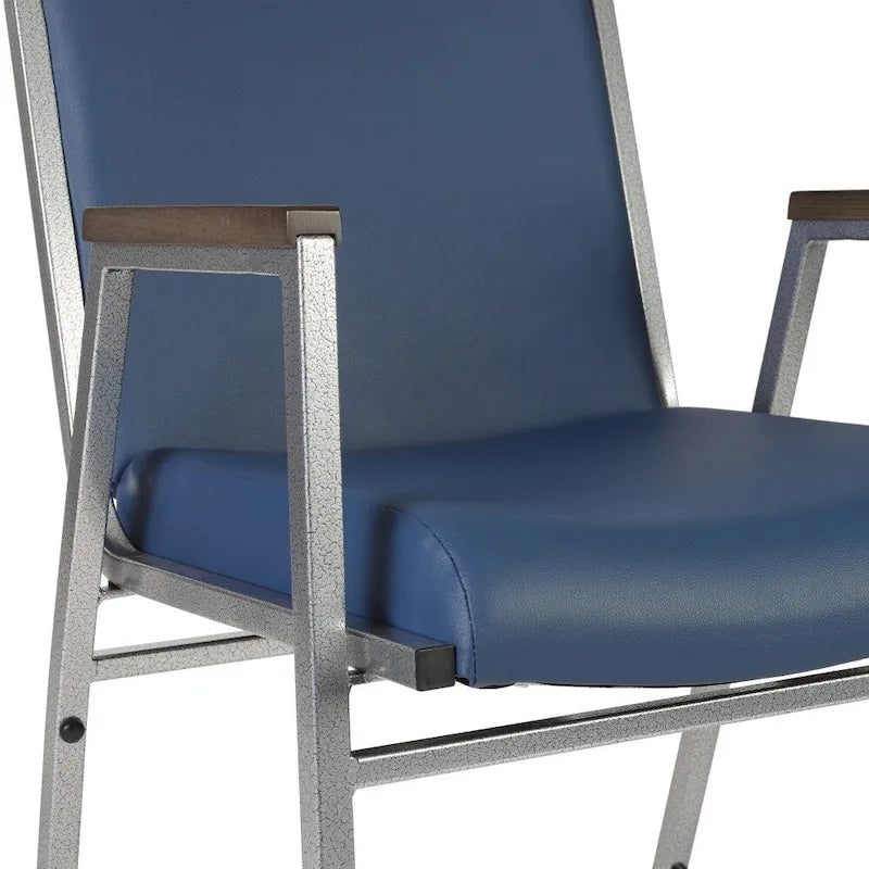 Sedia impilabile in vinile grigio/blu navy/nero con braccioli – 53 cm P x 53 cm L x 79 cm H, 1 persona