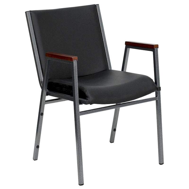 Sedia impilabile in vinile grigio/blu navy/nero con braccioli – 53 cm P x 53 cm L x 79 cm H, 1 persona