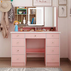 Scrivania da trucco bianca/nera/rosa con specchio e cassetti, utente singolo