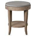 28.5  Brown Gray Vintage Style Round Concrete Birchwood Accent Table