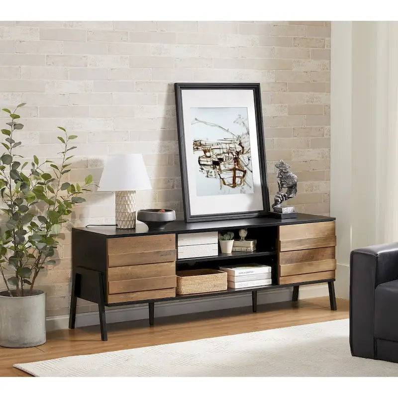 Mid-Century Modern TV Stand for up to 65  Flat Screen, Wood, 59 