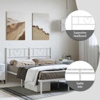 vidaXL Full Metal Bed Frame with Headboard, White, No Mattress - 77.2  x 55.9  x 35.4 