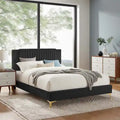 Letto a piattaforma Queen in velluto trapuntato a canale – Carbone / Blu / Bianco / Rosa, 2 persone