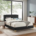 Letto a piattaforma Queen in velluto trapuntato a canale – Carbone / Blu / Bianco / Rosa, 2 persone