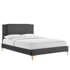 Letto a piattaforma Queen in velluto trapuntato a canale – Carbone / Blu / Bianco / Rosa, 2 persone