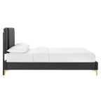 Letto a piattaforma Queen in velluto trapuntato a canale – Carbone / Blu / Bianco / Rosa, 2 persone