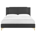 Letto a piattaforma Queen in velluto trapuntato a canale – Carbone / Blu / Bianco / Rosa, 2 persone