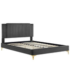 Letto a piattaforma Queen in velluto trapuntato a canale – Carbone / Blu / Bianco / Rosa, 2 persone
