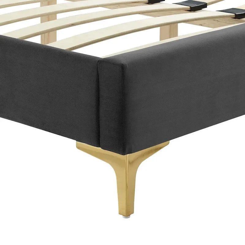 Letto a piattaforma Queen in velluto trapuntato a canale – Carbone / Blu / Bianco / Rosa, 2 persone