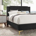 Letto a piattaforma Queen in velluto trapuntato a canale – Carbone / Blu / Bianco / Rosa, 2 persone