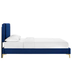 Letto a piattaforma Queen in velluto trapuntato a canale – Carbone / Blu / Bianco / Rosa, 2 persone