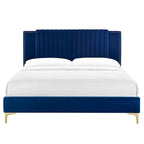 Letto a piattaforma Queen in velluto trapuntato a canale – Carbone / Blu / Bianco / Rosa, 2 persone