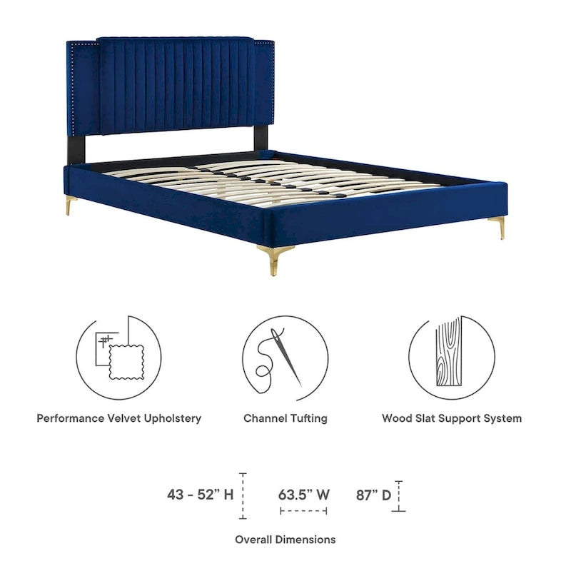 Letto a piattaforma Queen in velluto trapuntato a canale – Carbone / Blu / Bianco / Rosa, 2 persone