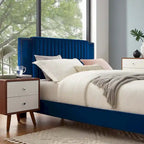 Letto a piattaforma Queen in velluto trapuntato a canale – Carbone / Blu / Bianco / Rosa, 2 persone