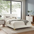 Letto a piattaforma Queen in velluto trapuntato a canale – Carbone / Blu / Bianco / Rosa, 2 persone