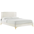 Letto a piattaforma Queen in velluto trapuntato a canale – Carbone / Blu / Bianco / Rosa, 2 persone