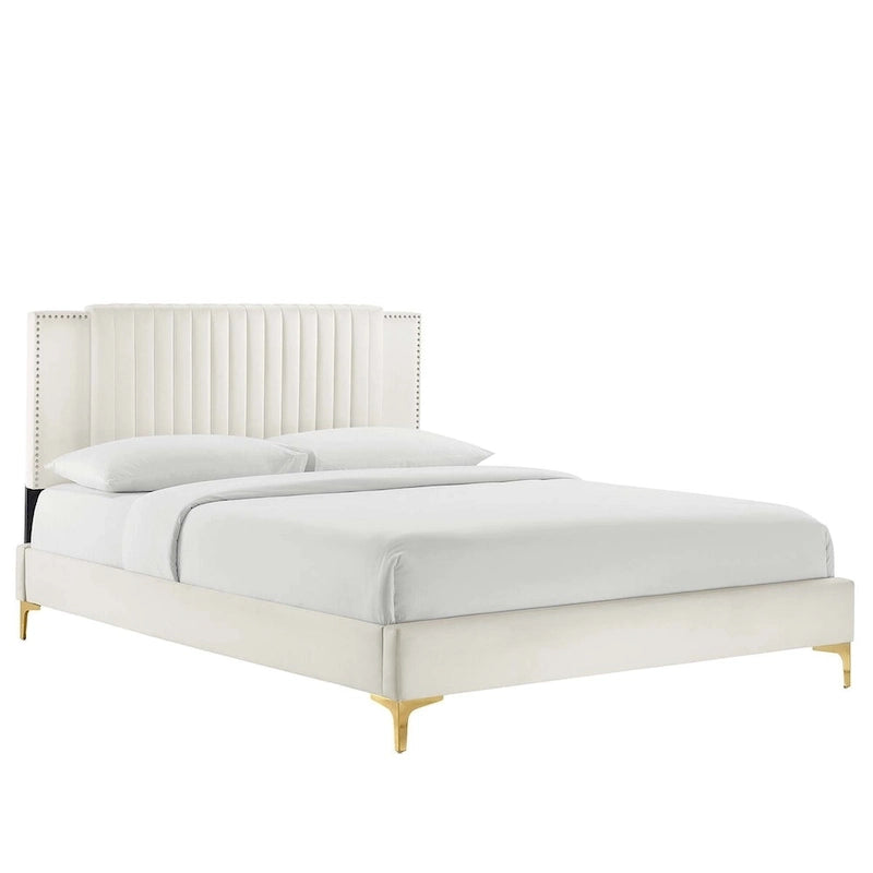 Letto a piattaforma Queen in velluto trapuntato a canale – Carbone / Blu / Bianco / Rosa, 2 persone