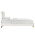 Letto a piattaforma Queen in velluto trapuntato a canale – Carbone / Blu / Bianco / Rosa, 2 persone