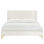 Letto a piattaforma Queen in velluto trapuntato a canale – Carbone / Blu / Bianco / Rosa, 2 persone