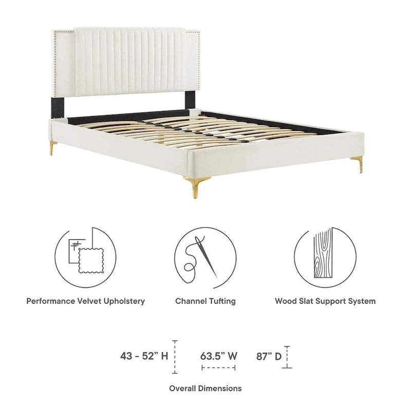 Letto a piattaforma Queen in velluto trapuntato a canale – Carbone / Blu / Bianco / Rosa, 2 persone