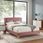Letto a piattaforma Queen in velluto trapuntato a canale – Carbone / Blu / Bianco / Rosa, 2 persone