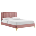 Letto a piattaforma Queen in velluto trapuntato a canale – Carbone / Blu / Bianco / Rosa, 2 persone