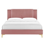 Letto a piattaforma Queen in velluto trapuntato a canale – Carbone / Blu / Bianco / Rosa, 2 persone