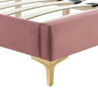 Letto a piattaforma Queen in velluto trapuntato a canale – Carbone / Blu / Bianco / Rosa, 2 persone
