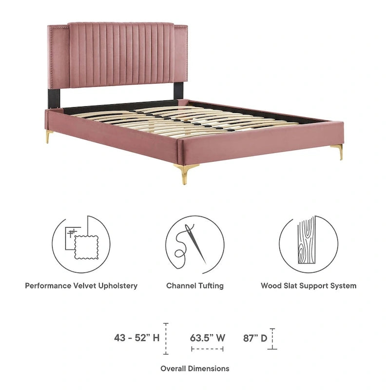 Letto a piattaforma Queen in velluto trapuntato a canale – Carbone / Blu / Bianco / Rosa, 2 persone