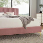 Letto a piattaforma Queen in velluto trapuntato a canale – Carbone / Blu / Bianco / Rosa, 2 persone