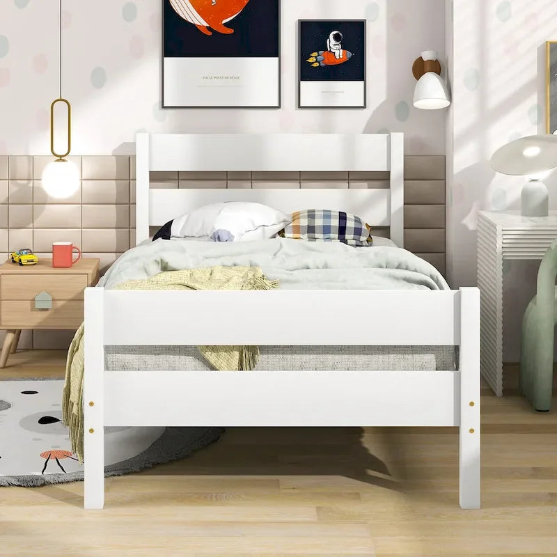 Letto singolo grigio/espresso/bianco con testiera e pediera, 1 persona