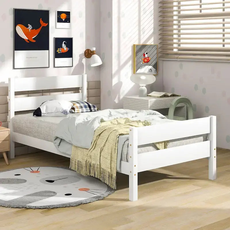 Letto singolo grigio/espresso/bianco con testiera e pediera, 1 persona