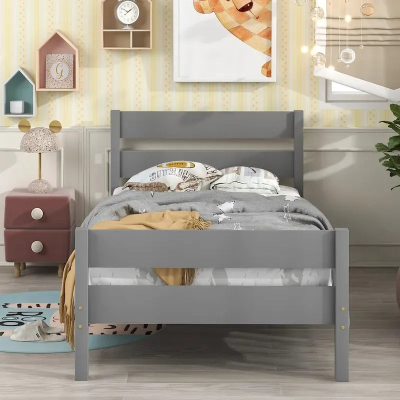Letto singolo grigio/espresso/bianco con testiera e pediera, 1 persona