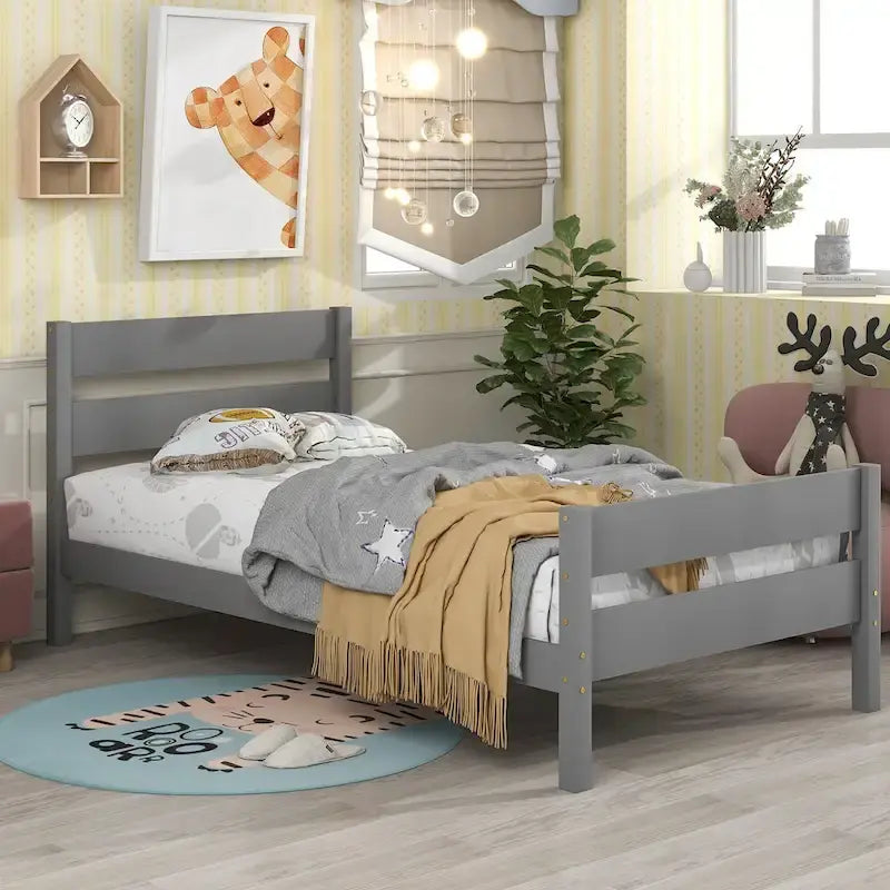 Letto singolo grigio/espresso/bianco con testiera e pediera, 1 persona