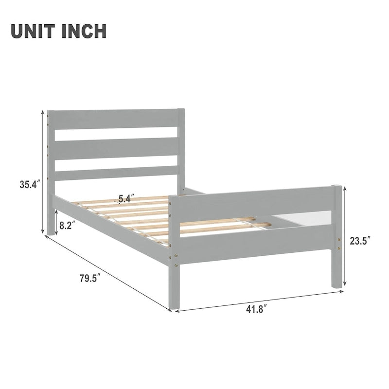 Letto singolo grigio/espresso/bianco con testiera e pediera, 1 persona